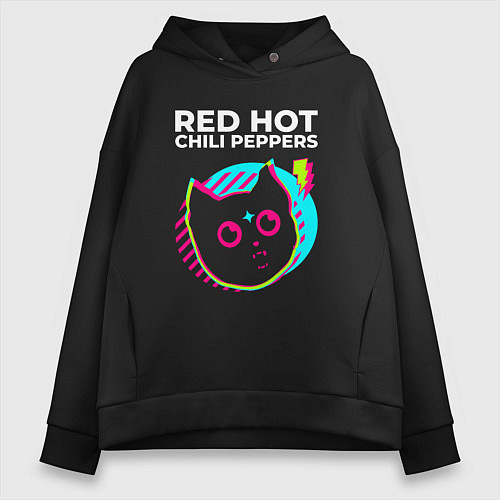 Женское худи оверсайз Red Hot Chili Peppers rock star cat / Черный – фото 1