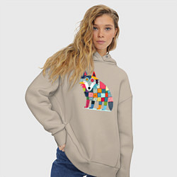 Толстовка оверсайз женская Funny wolf - patchwork ai art, цвет: миндальный — фото 2