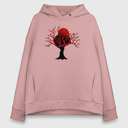 Толстовка оверсайз женская Запутавшееся в ветвях сердце, цвет: пыльно-розовый