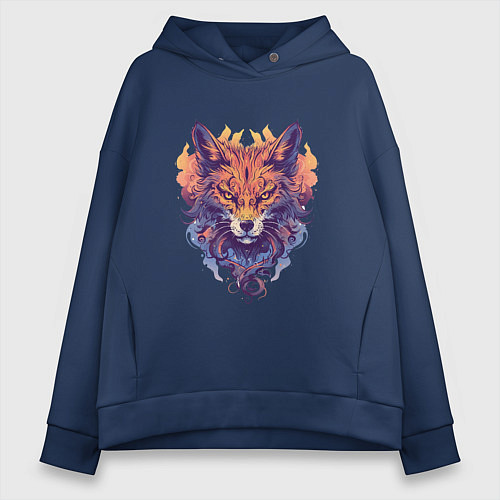 Женское худи оверсайз Foxs Fiery Head / Тёмно-синий – фото 1