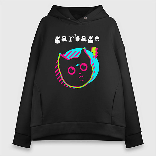 Женское худи оверсайз Garbage rock star cat / Черный – фото 1