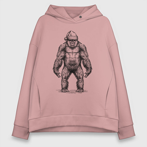 Женское худи оверсайз Новогодняя горилла / Пыльно-розовый – фото 1