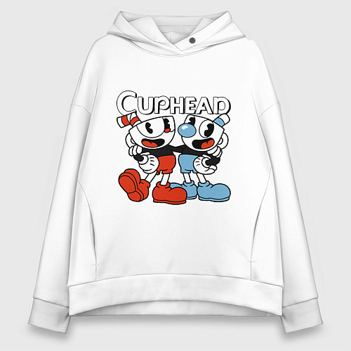Женское худи оверсайз Cuphead and Mugman / Белый – фото 1