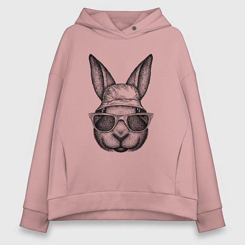 Женское худи оверсайз Зайка-хипстер / Пыльно-розовый – фото 1