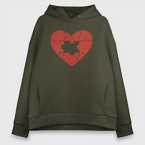 Женское худи оверсайз Puzzle heart / Хаки – фото 1