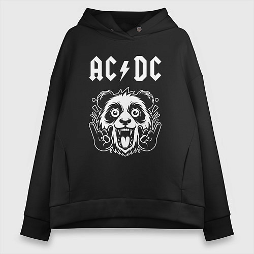 Женское худи оверсайз AC DC rock panda / Черный – фото 1