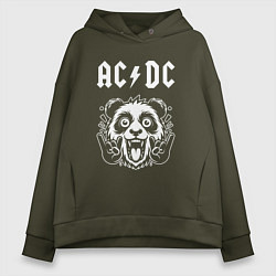 Толстовка оверсайз женская AC DC rock panda, цвет: хаки