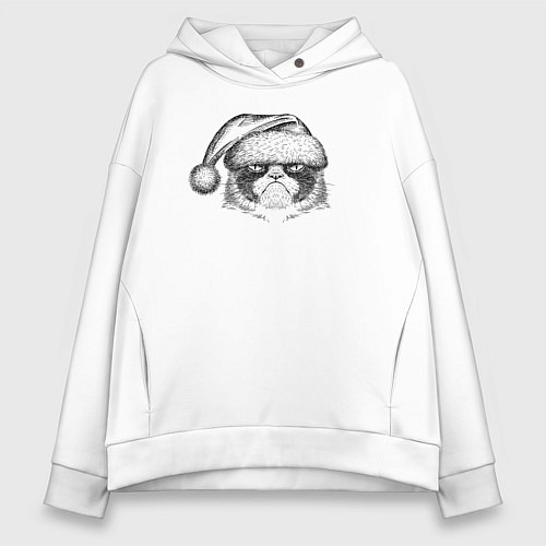Женское худи оверсайз Grumpy cat Santa / Белый – фото 1