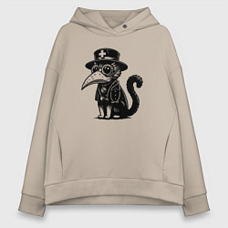 Толстовка оверсайз женская Кот в маске чумного доктора, цвет: миндальный