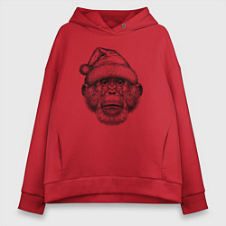 Толстовка оверсайз женская Шимпанзе Дед Мороз, цвет: красный