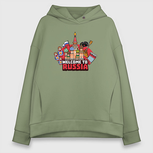Женское худи оверсайз Welcome to Russia color / Авокадо – фото 1