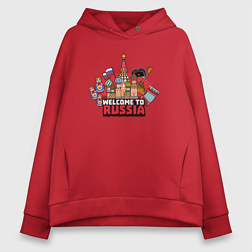 Женское худи оверсайз Welcome to Russia color / Красный – фото 1