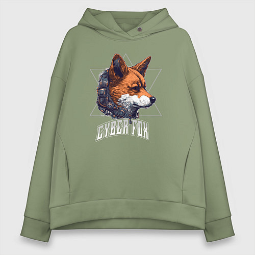Женское худи оверсайз Cyborg fox / Авокадо – фото 1