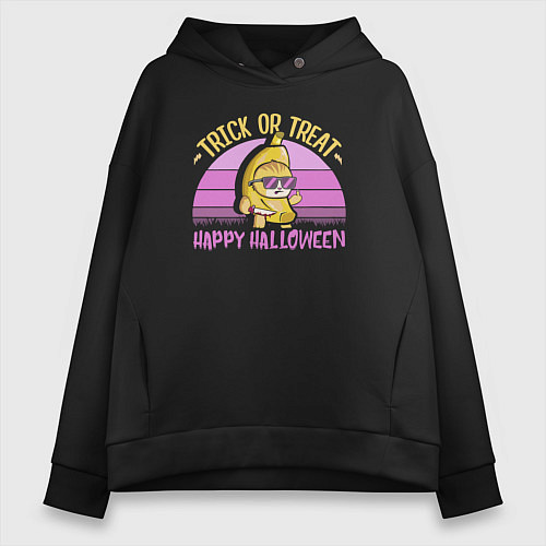 Женское худи оверсайз Trick or treat happy halloween colored / Черный – фото 1