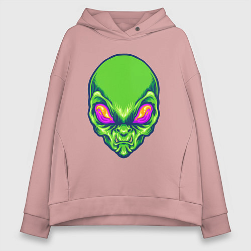 Женское худи оверсайз Голова зелёного пришельца / Пыльно-розовый – фото 1