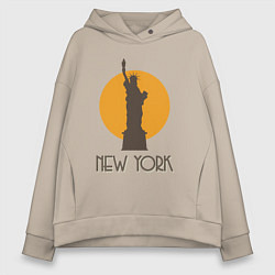 Толстовка оверсайз женская Город Нью-Йорк, цвет: миндальный