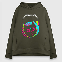 Толстовка оверсайз женская Metallica rock star cat, цвет: хаки