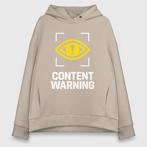 Женское худи оверсайз Content Warning logo / Миндальный – фото 1