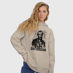Толстовка оверсайз женская Достоевский лайнарт портрет, цвет: миндальный — фото 2