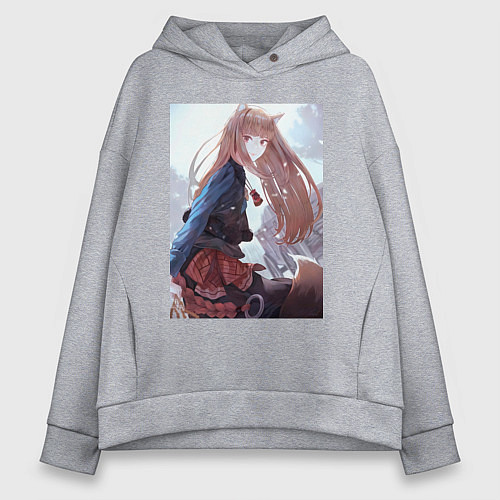 Женское худи оверсайз Волчица Холо Мудрая / Меланж – фото 1