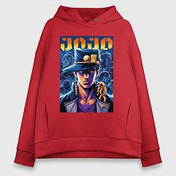 Толстовка оверсайз женская Jojo - Jotaro Kujo ai art, цвет: красный