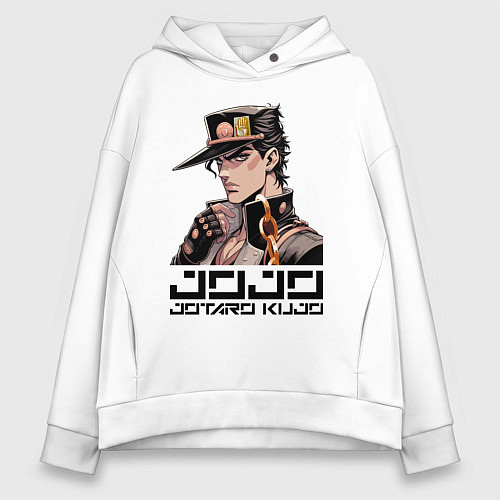 Женское худи оверсайз Jotaro Kujo - Jojo ai art / Белый – фото 1