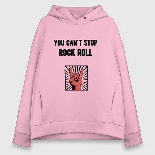 Женское худи оверсайз You cant stop rock roll / Светло-розовый – фото 1