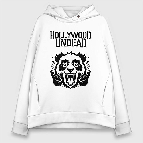 Женское худи оверсайз Hollywood Undead - rock panda / Белый – фото 1