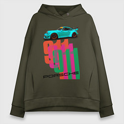 Толстовка оверсайз женская Порше 911 спортивный немецкий автомобиль, цвет: хаки