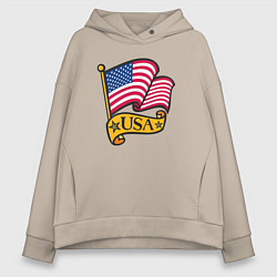 Толстовка оверсайз женская American flag, цвет: миндальный