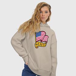 Толстовка оверсайз женская American flag, цвет: миндальный — фото 2