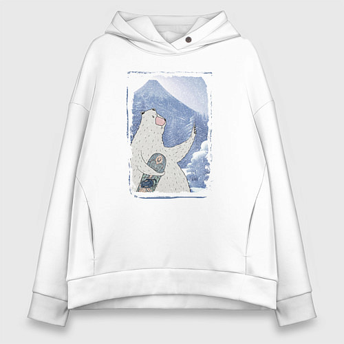 Женское худи оверсайз Зимние медвежьи селфи / Белый – фото 1