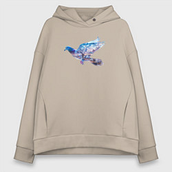 Толстовка оверсайз женская Летящий голубь и ночной город с двойной экспозицие, цвет: миндальный