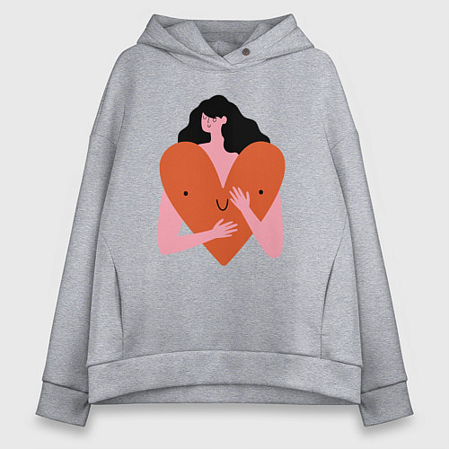 Женское худи оверсайз Heart girl / Меланж – фото 1