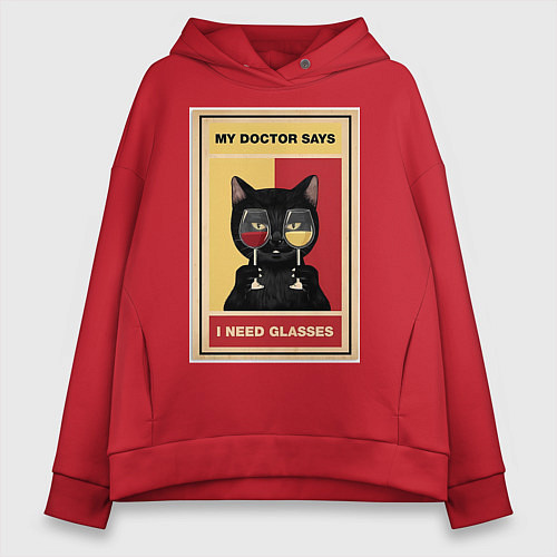 Женское худи оверсайз Доктор рекомендует очки / Красный – фото 1