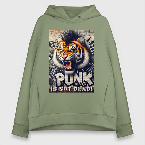 Женское худи оверсайз Cool tiger - punks not dead / Авокадо – фото 1