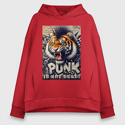 Женское худи оверсайз Cool tiger - punks not dead / Красный – фото 1