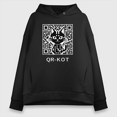 Женское худи оверсайз QR-кот / Черный – фото 1