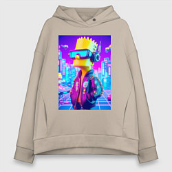 Толстовка оверсайз женская Cyber Bart on a virtual glasses, цвет: миндальный