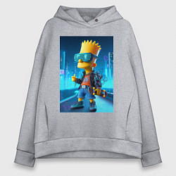 Женское худи оверсайз Барт Симпсон в неоновом городе со скейтбордом - не