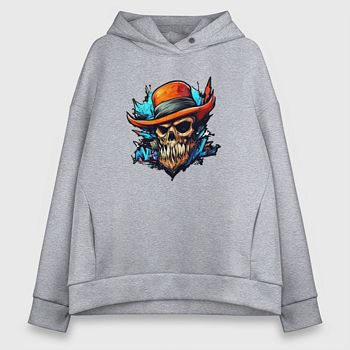 Женское худи оверсайз Граффити череп / Меланж – фото 1