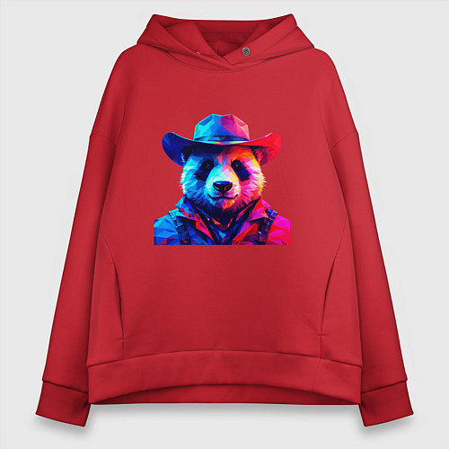 Женское худи оверсайз Панда ковбой / Красный – фото 1