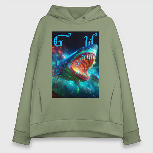 Женское худи оверсайз Great white space shark - ai art / Авокадо – фото 1