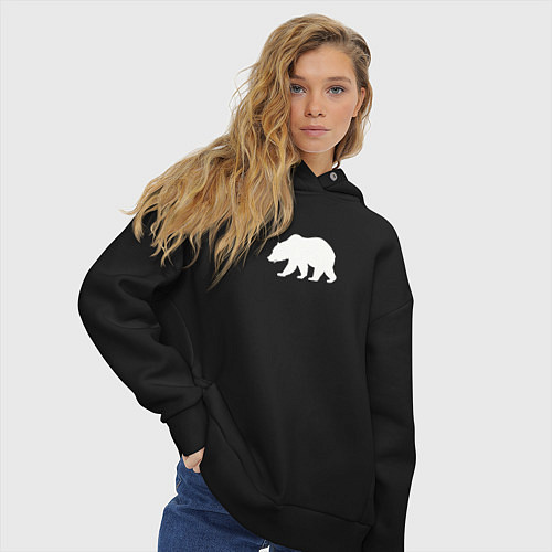 Женское худи оверсайз Силуэт таёжного медведя / Черный – фото 3