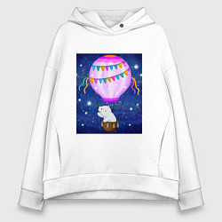 Толстовка оверсайз женская Белый медведь на воздушном шаре, цвет: белый
