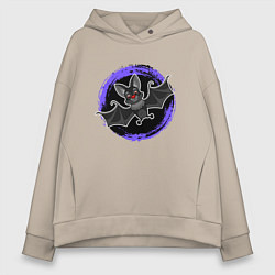 Толстовка оверсайз женская Мультяшная летучая мышь, цвет: миндальный