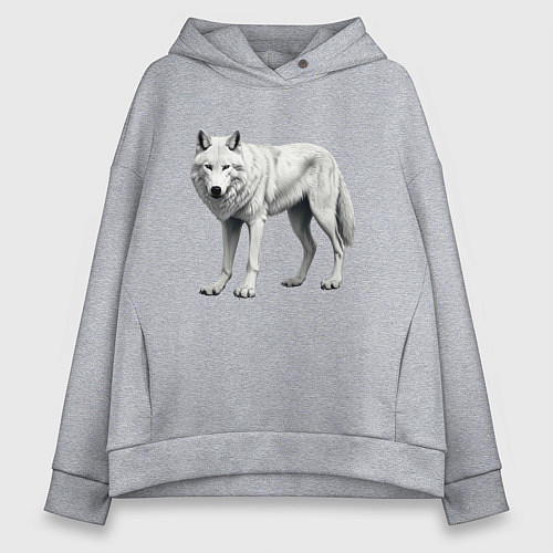 Женское худи оверсайз Белый волк альфа / Меланж – фото 1
