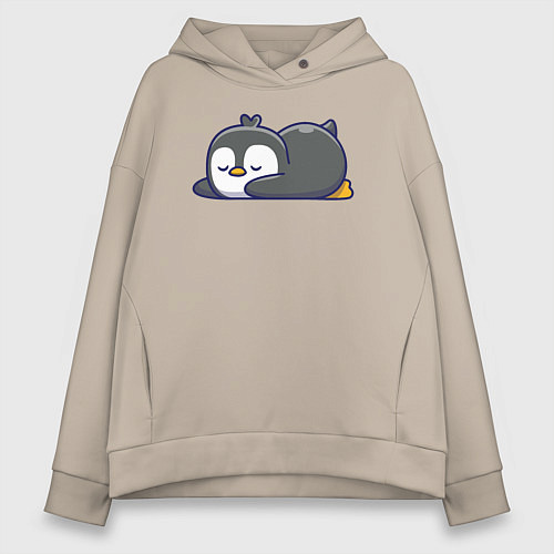 Женское худи оверсайз Пингвин отдыхает / Миндальный – фото 1