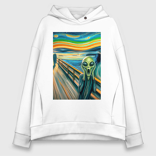 Женское худи оверсайз Пришелец кричит - мем нейросеть / Белый – фото 1