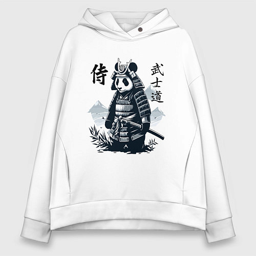 Женское худи оверсайз Panda samurai - bushido ai art fantasy / Белый – фото 1